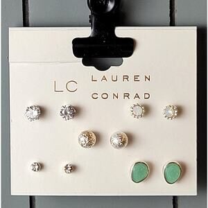 Lauren Conrad 6-Pair Stud Earrings Set Silver & Green NWT Fashion Jewelry